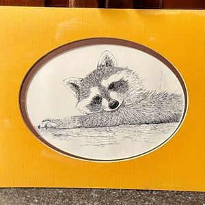 Vintage Steve Leonardi Racoon print wall decor